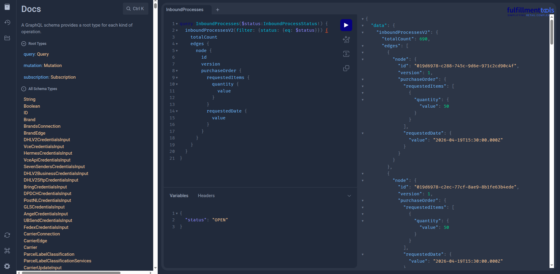 fulfillmenttools-graphiql-editor