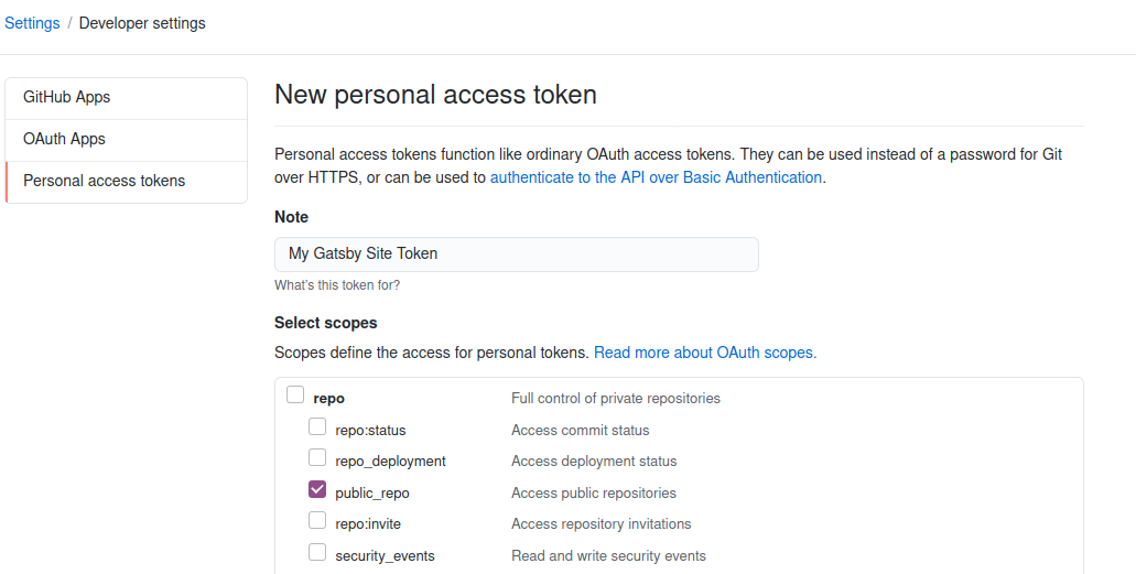 generate personal access token