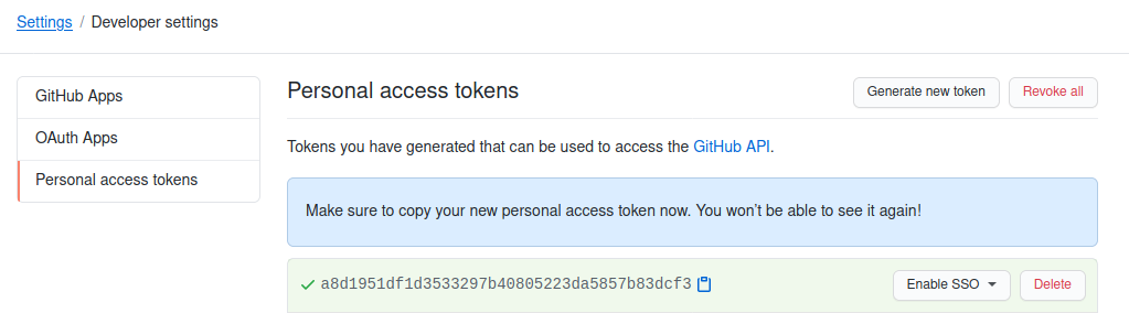 generated personal access token