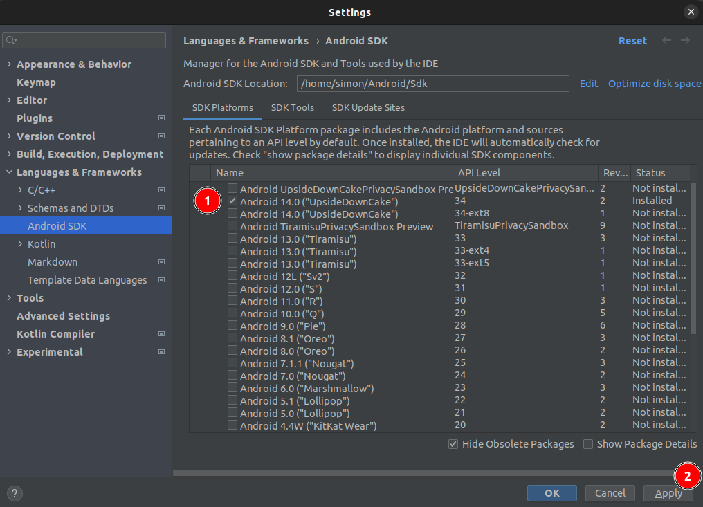 Adnroid Studio SDK platforms