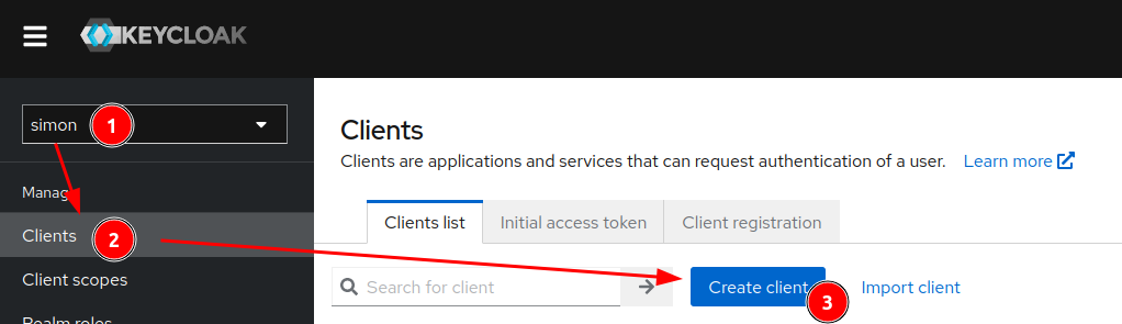 Create client button