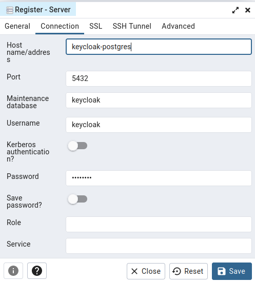 PGAdmin Register Server