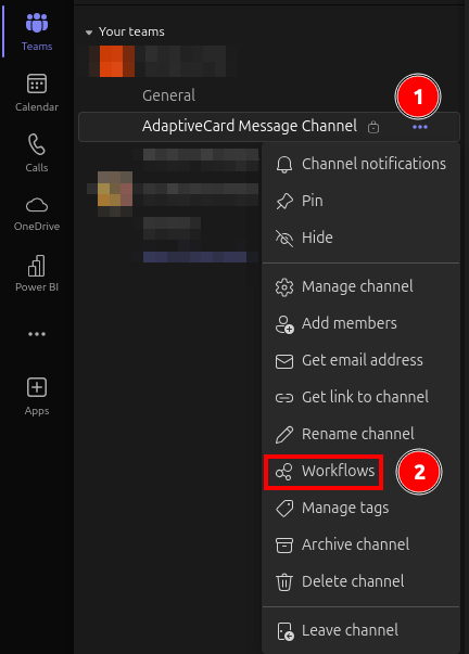 workflow channel context menu