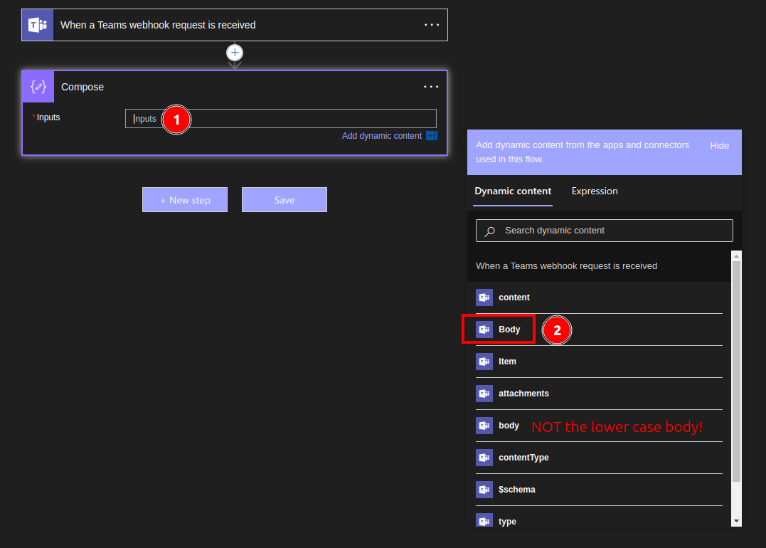 Body input for compose action