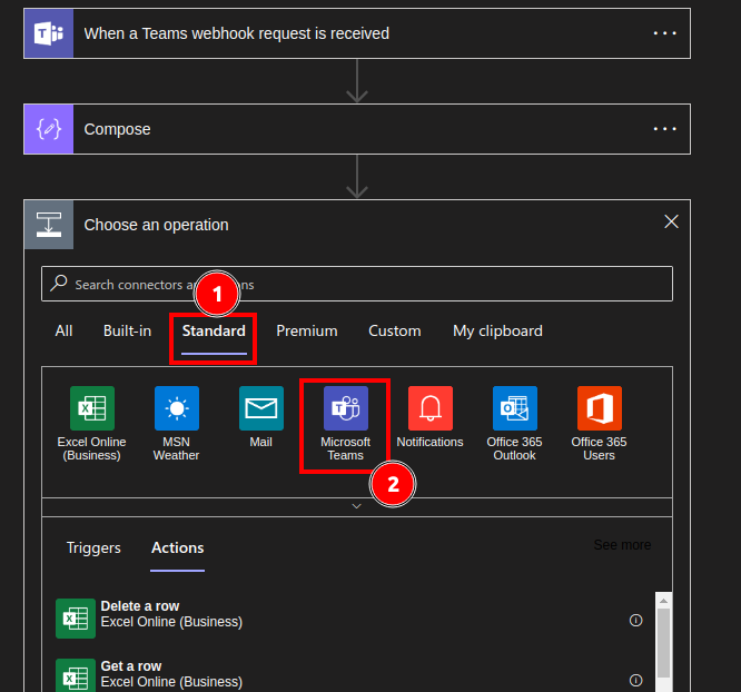 Microsoft Teams action