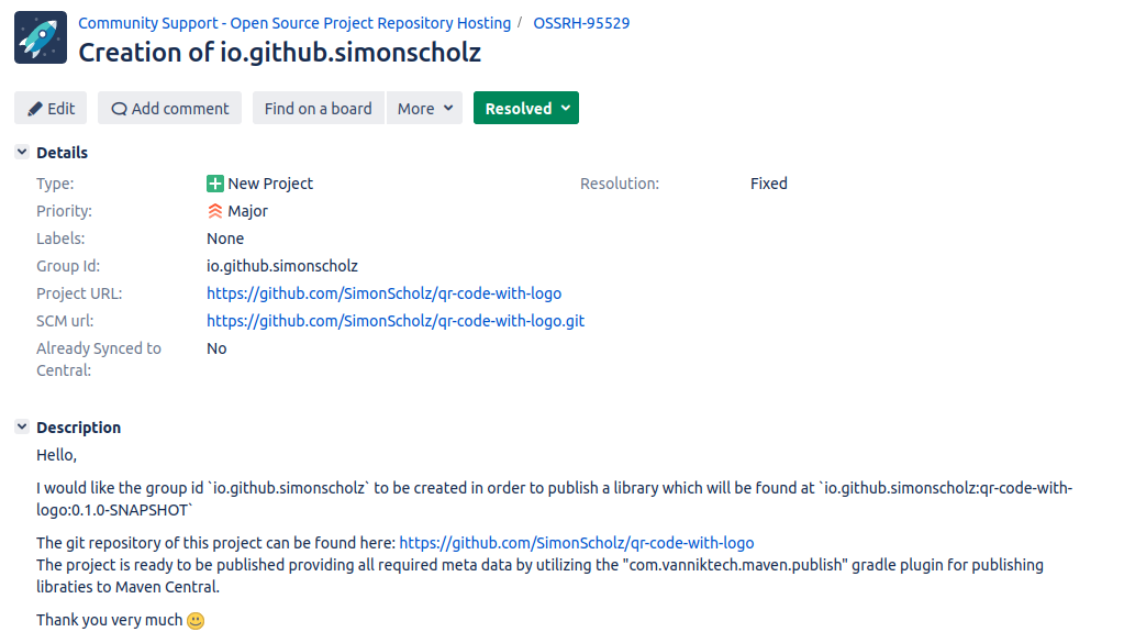 Screenshot of the jira issue 