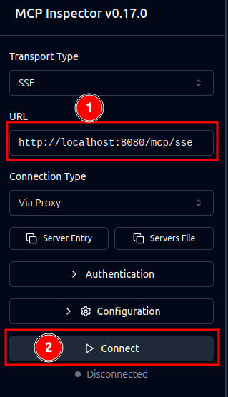 mcp inspector connect