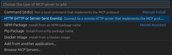 VS Code add http mcp server