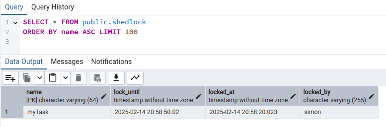 Pgadmin shedlock table